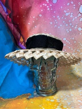 Vintage Miriam Lefcourt Woven Straw Hat with Black Band